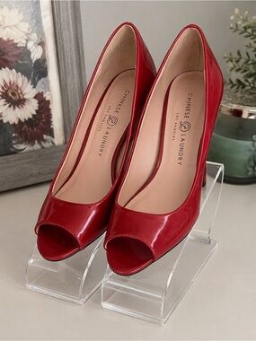 Chinese Laundry Red Patent Peep-Toe Pumps